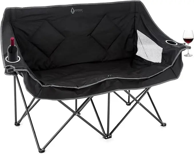 Portable Folding Camping Loveseat - 2 Cup Holders, Padded Seats, 500LB Capacity