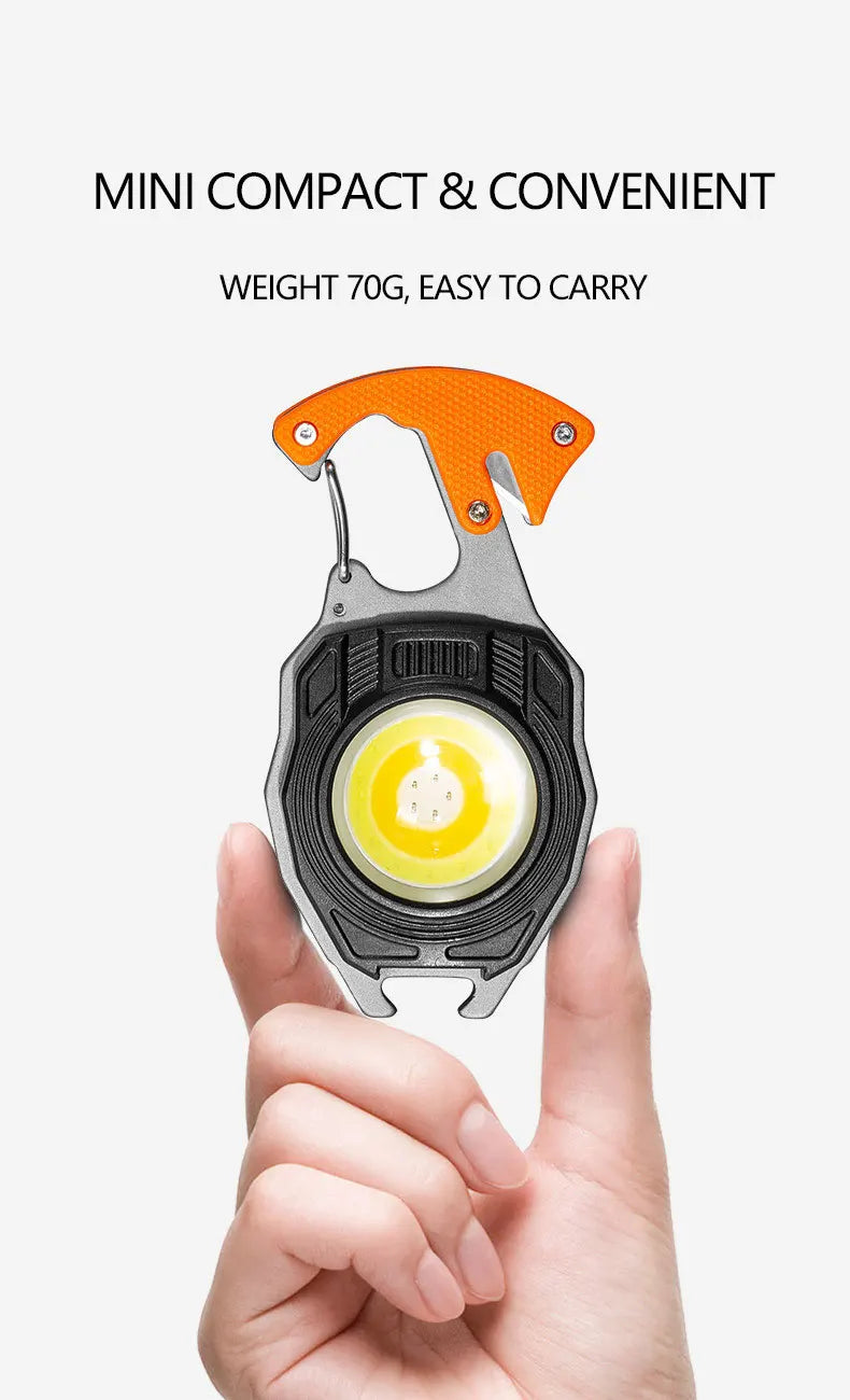 Multi-functional keychain flashlight, mini tool, bottle opener