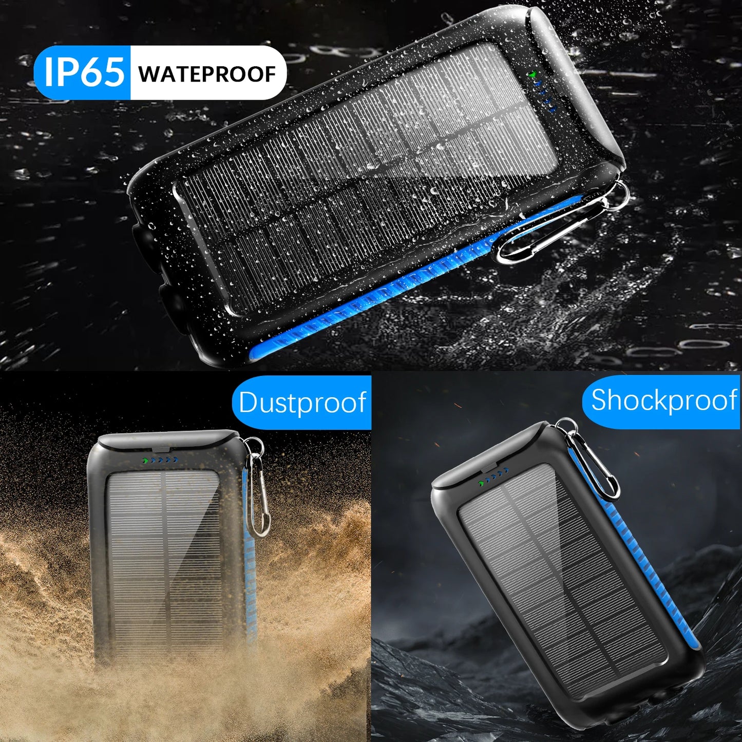 49000mAh Solar Power Bank Portable Charger with Dual USB,
