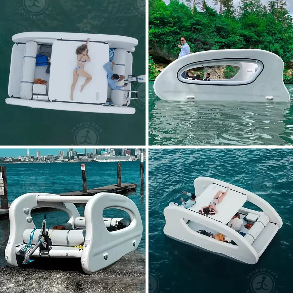 Portable Floating Water Platform Pontoon House Boat All-Electric Solar Powered