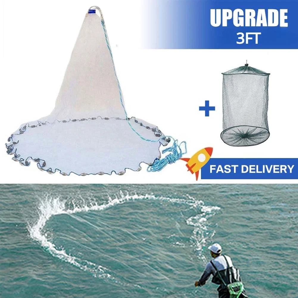 American Saltwater Fishing Cast Net for Bait Trap Fish 3/4/5/6/7/8/9/10ft