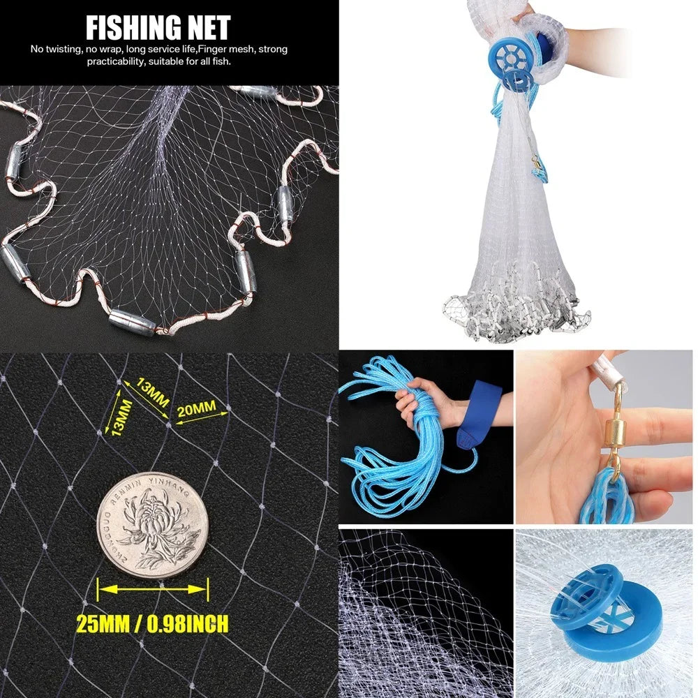American Saltwater Fishing Cast Net for Bait Trap Fish 3/4/5/6/7/8/9/10ft