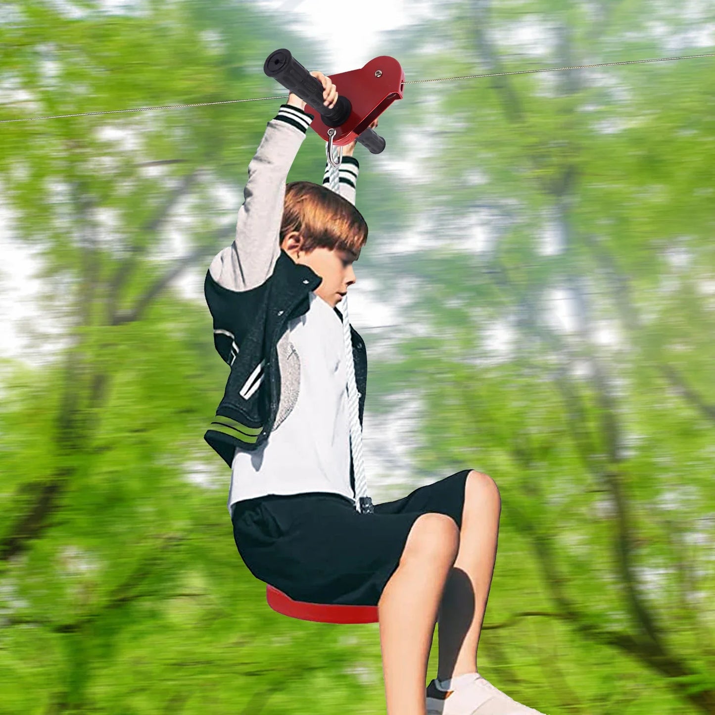 160FT Zipline Set with Stainless Steel Spring Brake & Seat for Exciting Outdoor Adventures