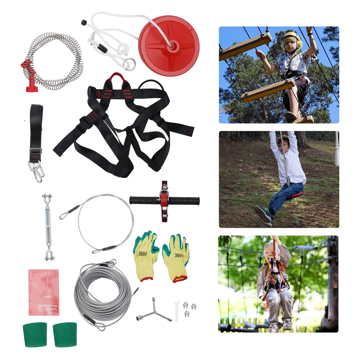160FT Zipline Set with Stainless Steel Spring Brake & Seat for Exciting Outdoor Adventures