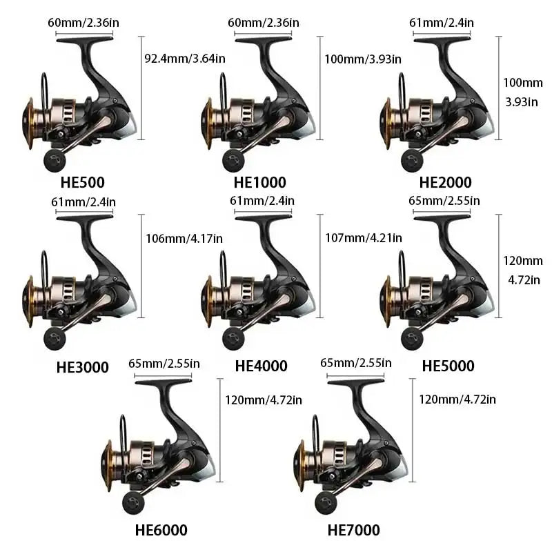 1 Piece Two-Hand Rotating Fishing Reel, He1000-7000 Series, 5.2:1 Gear Ratio, 22.05lb Extraction,