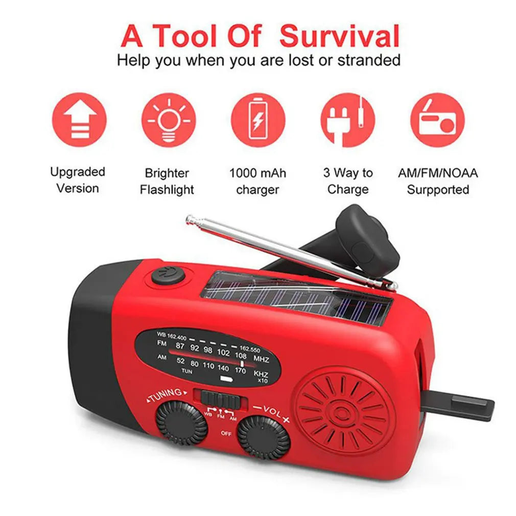 Emergency Radio Solar Hand Crank Dynamo Radio FM/AM/NOAA 2000Mah Phone Charger Power Bank Flashlight SOS