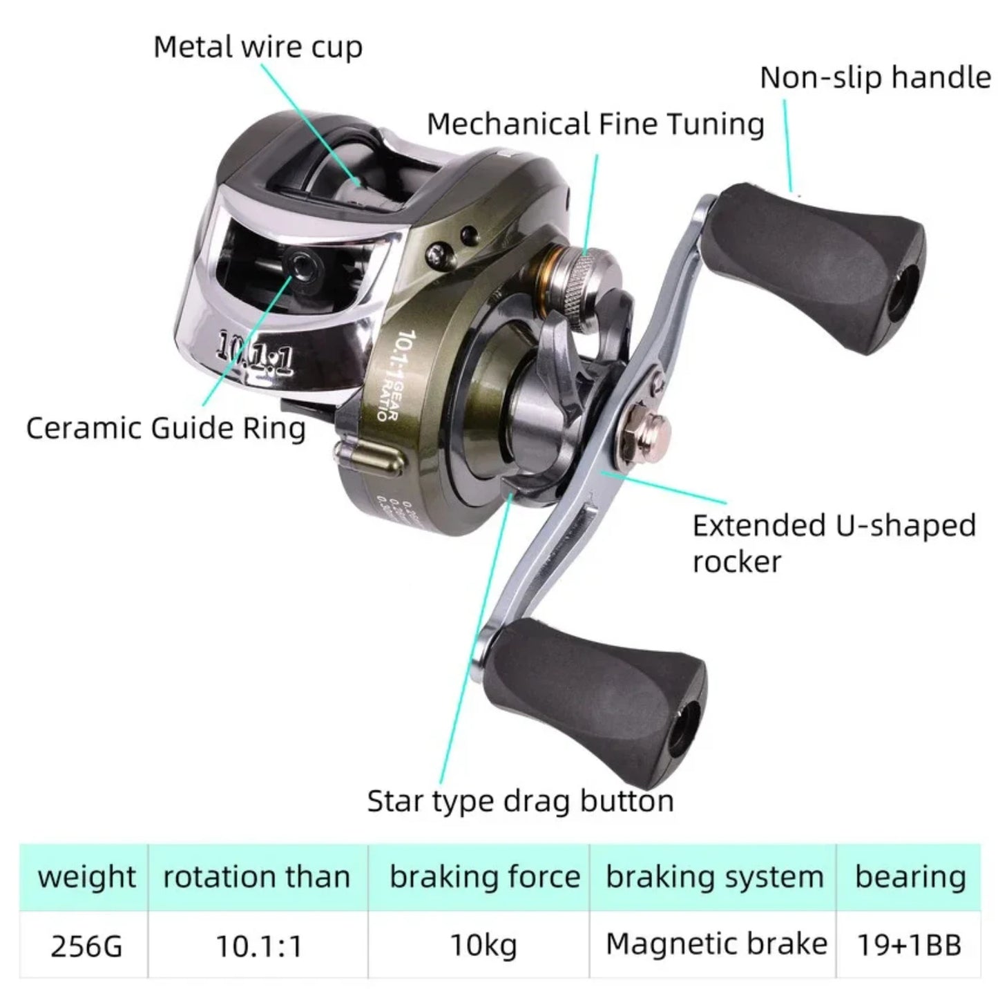 Metal Spool Baitcasting Reel 10kg Max Drag 10.1 1 High Speed Gear Ratio