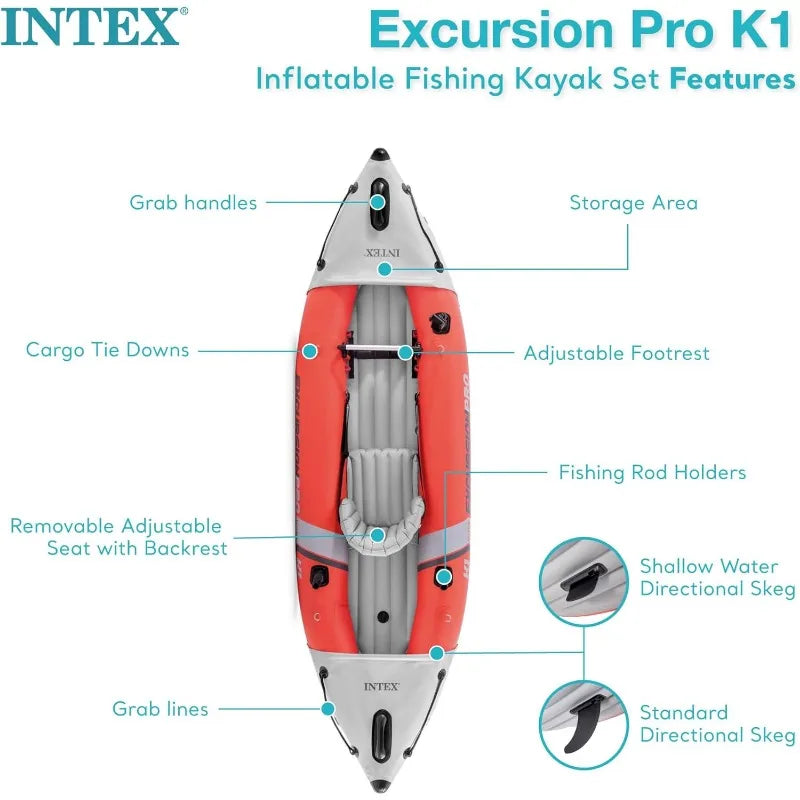 INTEX 68303EP Excursion Pro K1 Inflatable Kayak Set: Includes Deluxe 86in Kayak Paddles