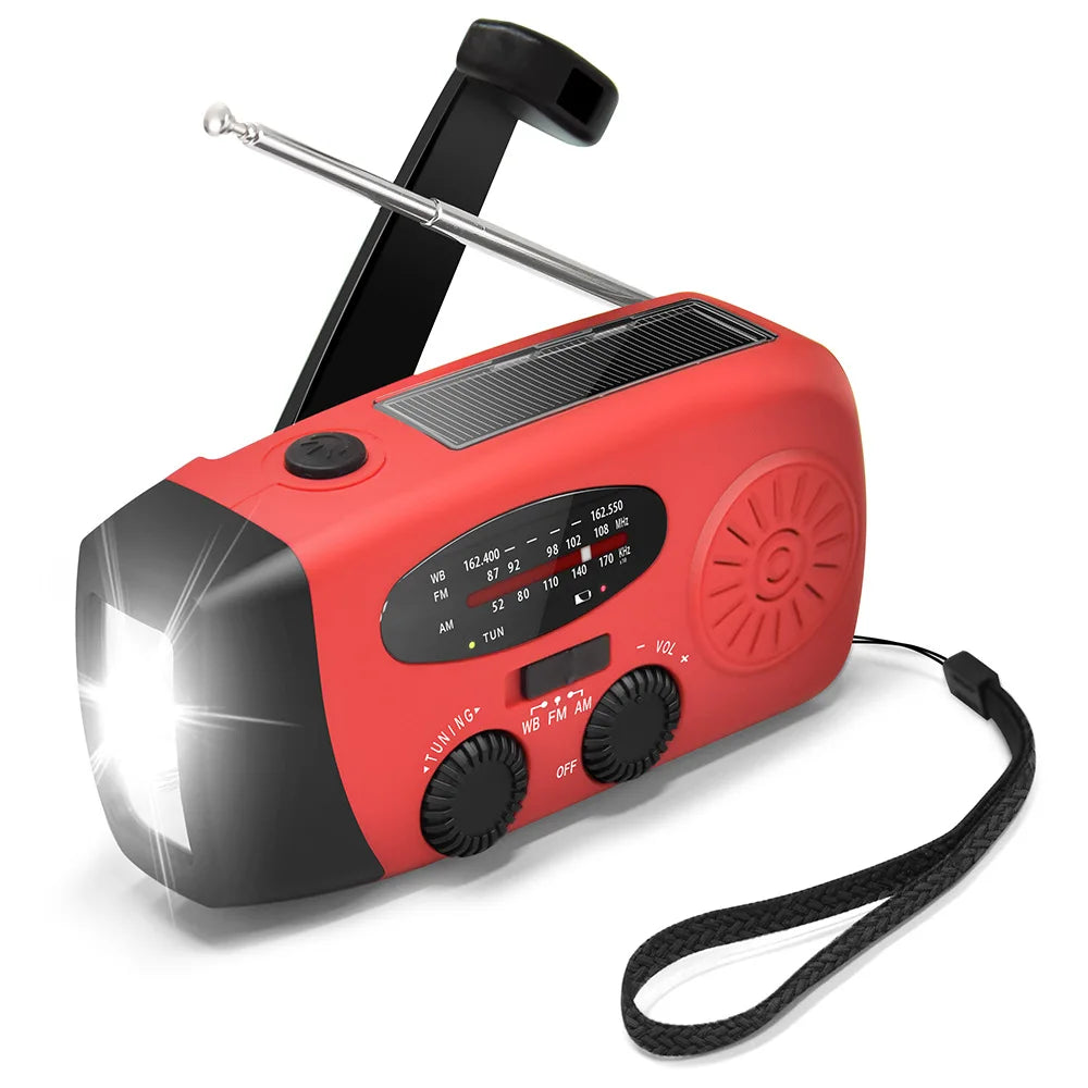 Emergency Radio Solar Hand Crank Dynamo Radio FM/AM/NOAA 2000Mah Phone Charger Power Bank Flashlight SOS