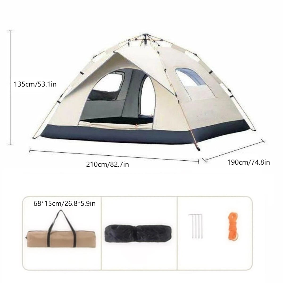 Outdoor shelter Sunshade Self-driving Trave Camping tent Two doors and two windows
