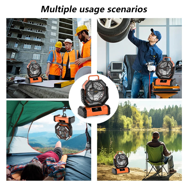 20000mAh Portable LED Camping Fan with Touch Control, 5-Speed USB Rechargeable,