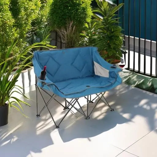 Portable Folding Camping Loveseat - 2 Cup Holders, Padded Seats, 500LB Capacity