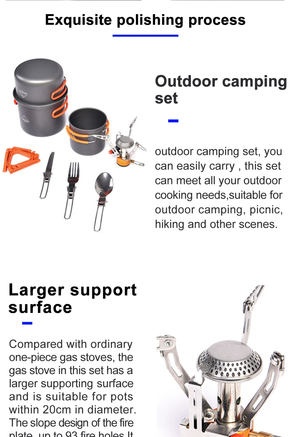 Cookware Set Outdoor Tableware Equipment Supplies Burner Stove Folding Knife Fork Portable Pot Suit Tourism Cup