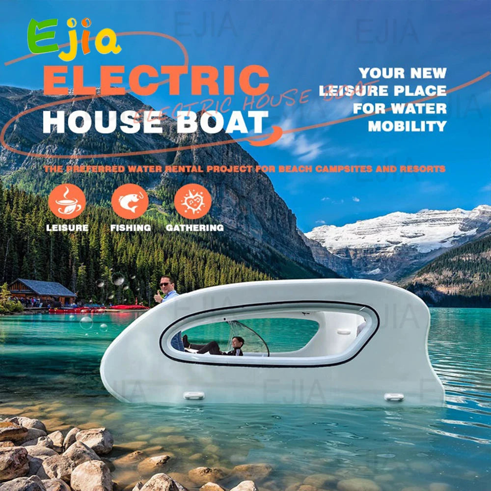 Portable Floating Water Platform Pontoon House Boat All-Electric Solar Powered