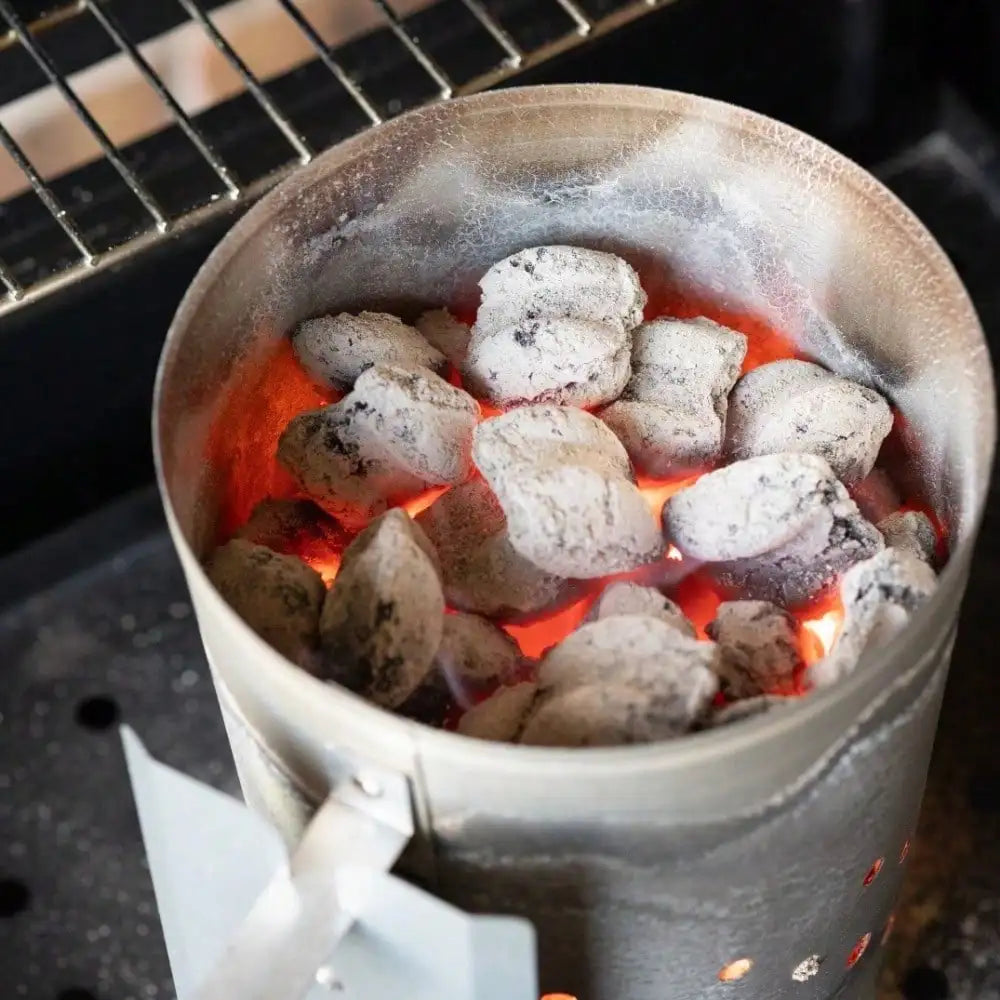 Grill charcoal outdoor chimney with safety handles,