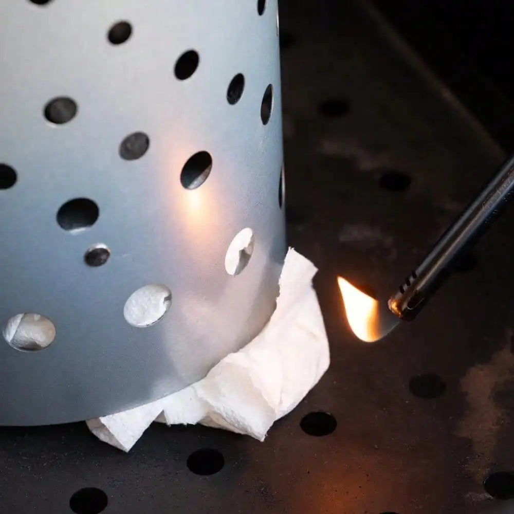 Grill charcoal outdoor chimney with safety handles,