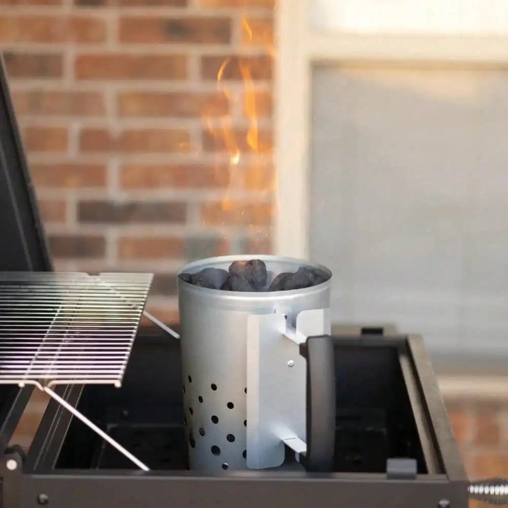 Grill charcoal outdoor chimney with safety handles,