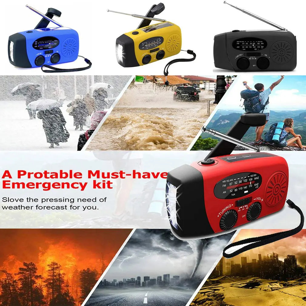 Emergency Radio Solar Hand Crank Dynamo Radio FM/AM/NOAA 2000Mah Phone Charger Power Bank Flashlight SOS