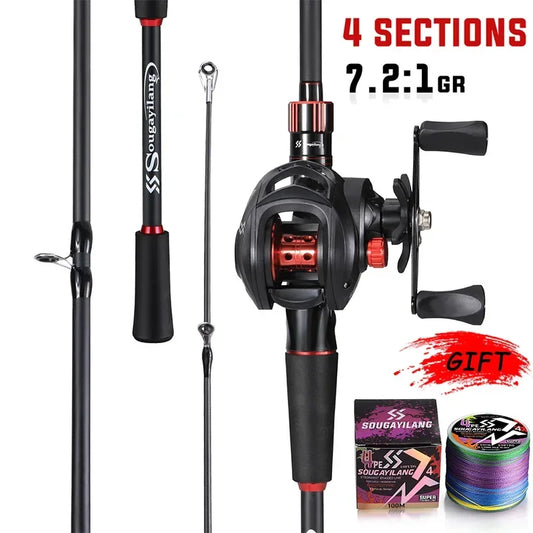 1.8~2.1m Carbon Fiber Casting Rod and 7.2 1 Gear Ratio Baitcasting Ree Max Drag 10kg