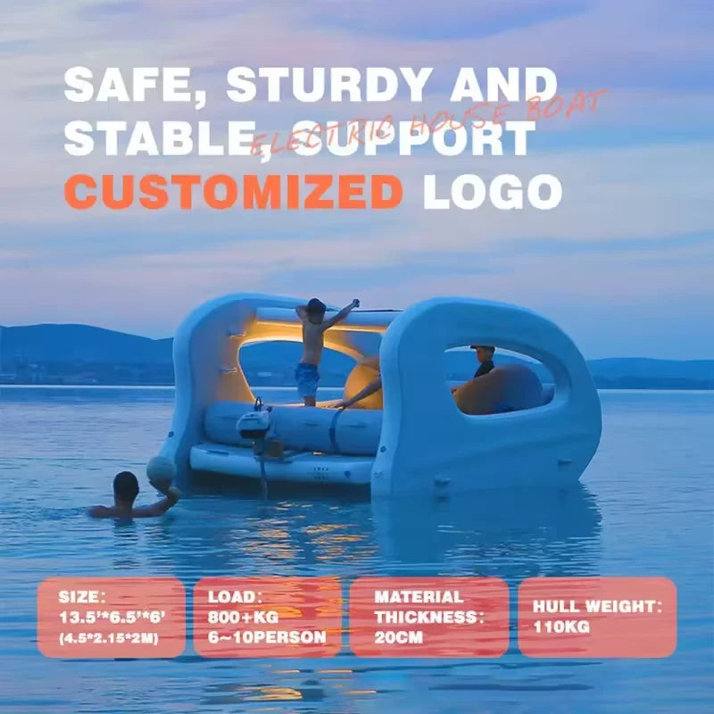 Portable Floating Water Platform Pontoon House Boat All-Electric Solar Powered